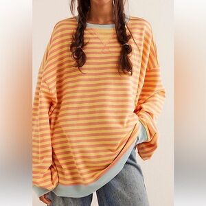 We The Free Classic Striped Oversized Crewneck Tangerine stripe Size Med NWT